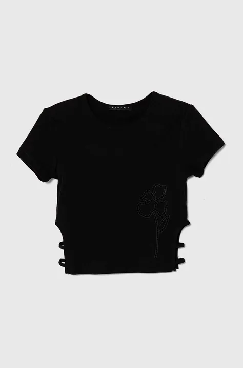 Детска памучна тениска Sisley в черно