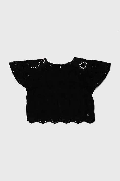 Sisley bluzka dziecięca kolor czarny gładka