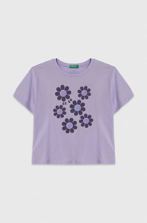 United Colors of Benetton tricou de bumbac pentru copii culoarea violet