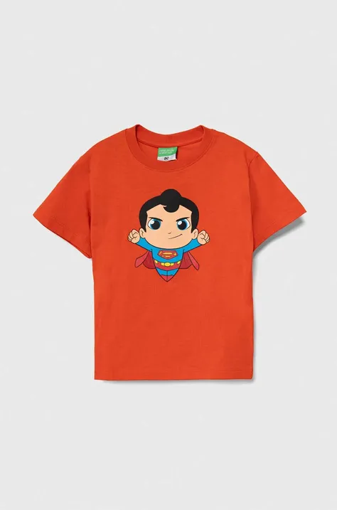 Detské bavlnené tričko United Colors of Benetton červená farba