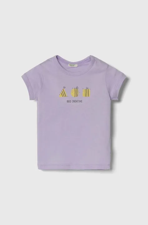 Бавовняна футболка для немовлят United Colors of Benetton колір фіолетовий