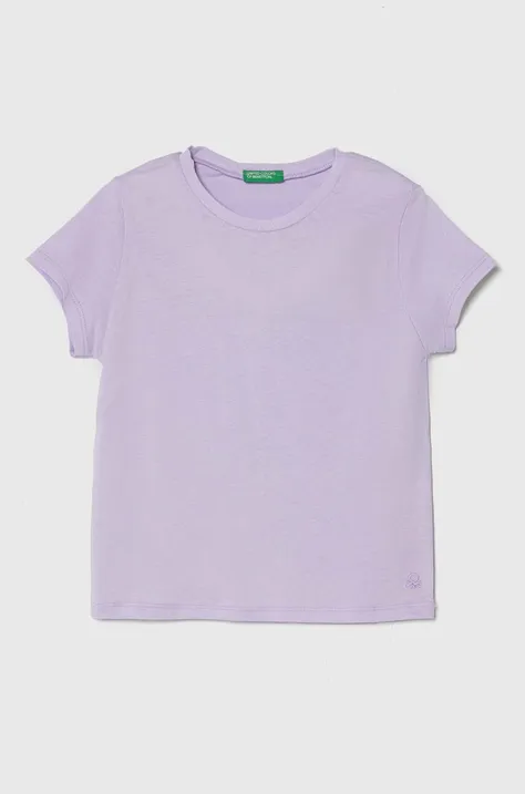 Dječja pamučna majica kratkih rukava United Colors of Benetton boja: ljubičasta