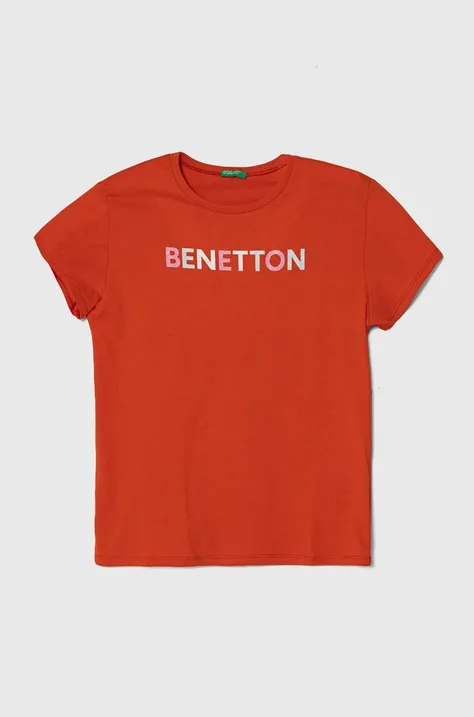 United Colors of Benetton tricou de bumbac pentru copii culoarea portocaliu