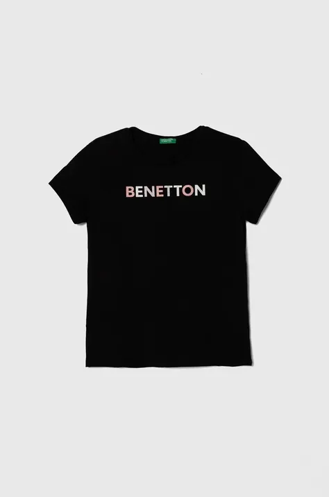 Παιδικό βαμβακερό μπλουζάκι United Colors of Benetton χρώμα: μαύρο