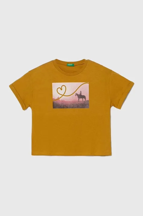 Детская хлопковая футболка United Colors of Benetton цвет жёлтый