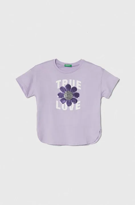 Otroška bombažna kratka majica United Colors of Benetton vijolična barva