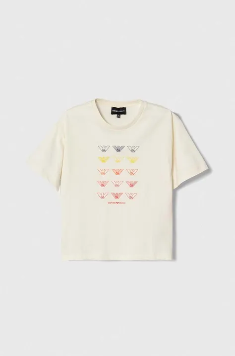 Detské bavlnené tričko Emporio Armani béžová farba