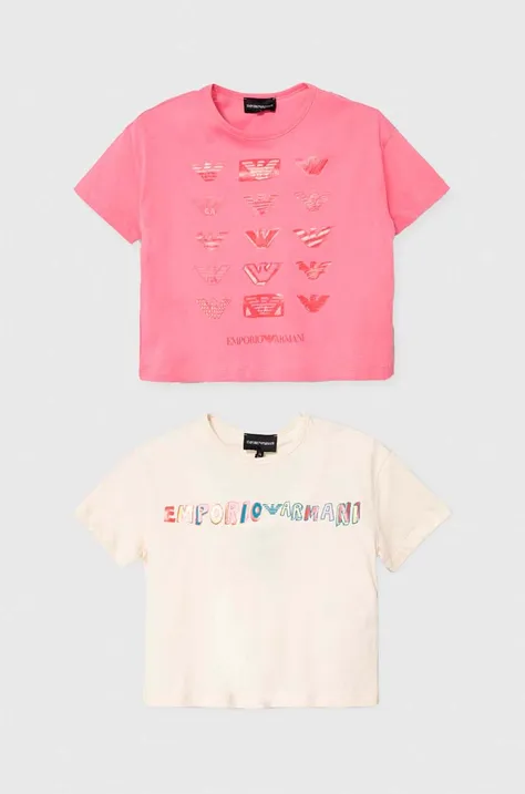Otroška bombažna kratka majica Emporio Armani 2-pack roza barva