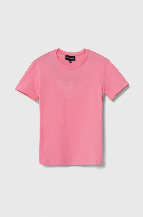 Παιδικό βαμβακερό μπλουζάκι Emporio Armani χρώμα: ροζ