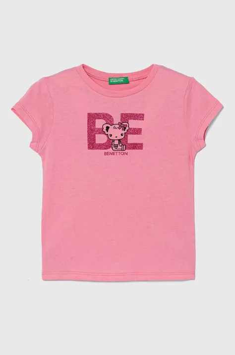 Детская хлопковая футболка United Colors of Benetton цвет розовый