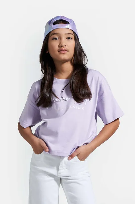 Otroška bombažna kratka majica Coccodrillo vijolična barva