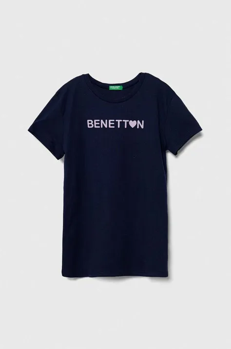 Detské bavlnené tričko United Colors of Benetton tmavomodrá farba