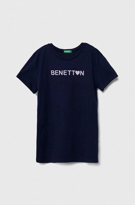 Dětské bavlněné tričko United Colors of Benetton tmavomodrá barva