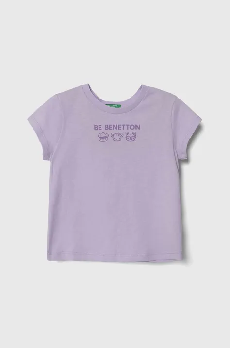Детская хлопковая футболка United Colors of Benetton цвет фиолетовый