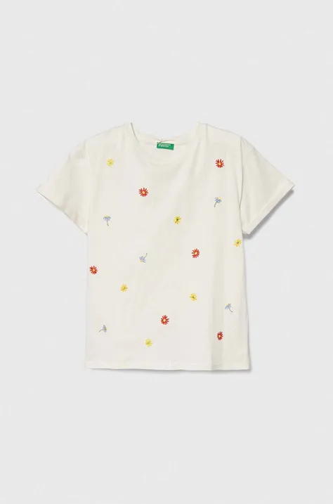 Detské bavlnené tričko United Colors of Benetton béžová farba