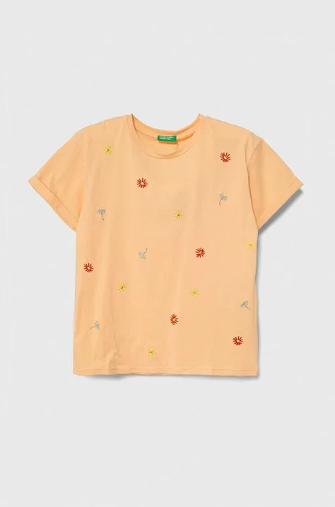 Детска памучна тениска United Colors of Benetton в оранжево