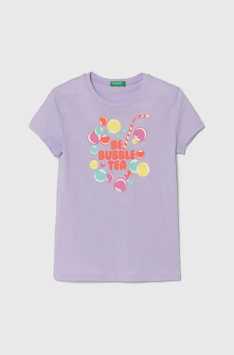 Детска памучна тениска United Colors of Benetton в лилаво