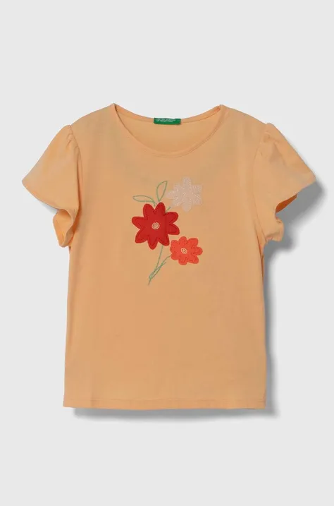 Otroška bombažna kratka majica United Colors of Benetton oranžna barva