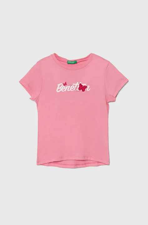 Παιδικό βαμβακερό μπλουζάκι United Colors of Benetton χρώμα: ροζ