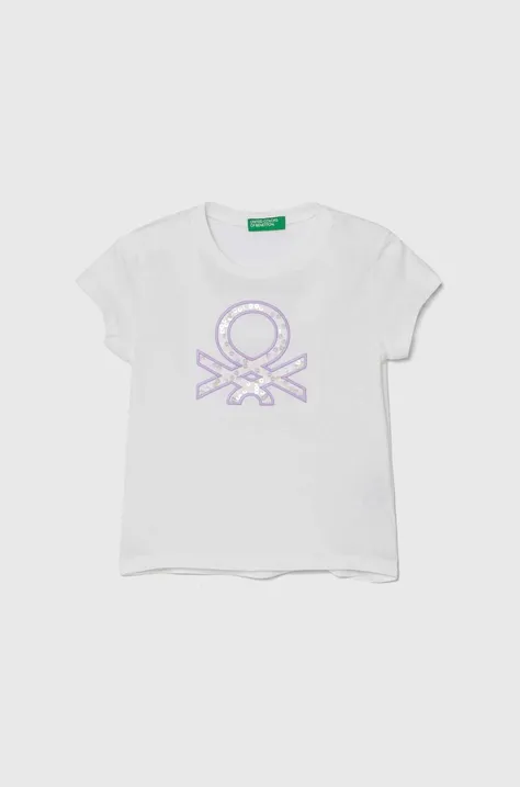 Παιδικό βαμβακερό μπλουζάκι United Colors of Benetton χρώμα: άσπρο
