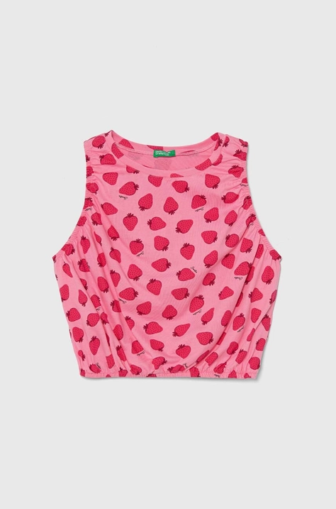 United Colors of Benetton top din bumbac pentru copii culoarea roz