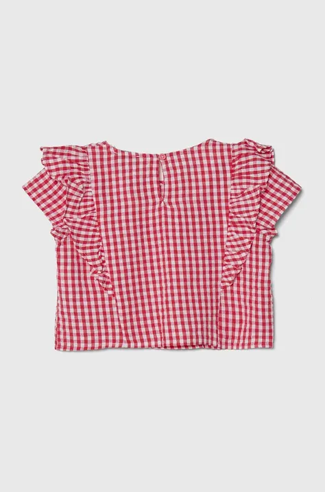 United Colors of Benetton bluzka bawełniana dziecięca kolor czerwony w kratę