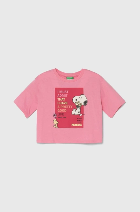 Dječja pamučna majica kratkih rukava United Colors of Benetton X Peanuts boja: ružičasta