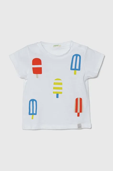 Pamučna majica kratkih rukava za bebe United Colors of Benetton boja: bijela