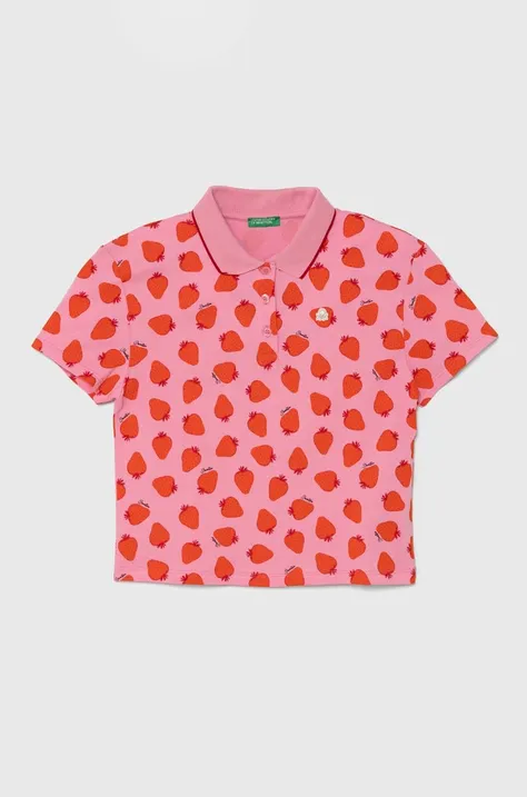 Детска тениска с яка United Colors of Benetton в лилаво с яка