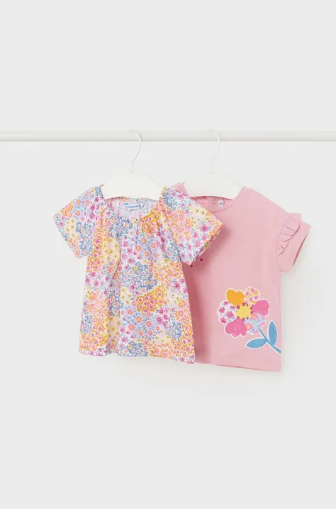Mayoral t-shirt bawełniany niemowlęcy 2-pack kolor różowy