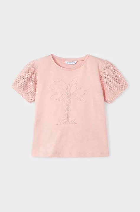 Дитяча бавовняна футболка Mayoral колір рожевий