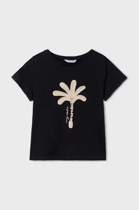 Detské bavlnené tričko Mayoral čierna farba