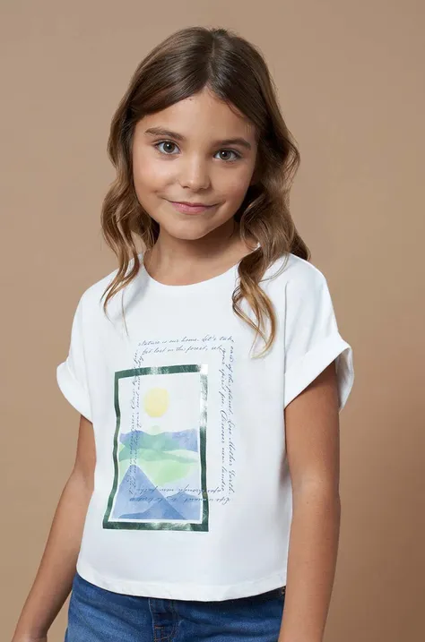 Παιδικό βαμβακερό μπλουζάκι Mayoral χρώμα: άσπρο