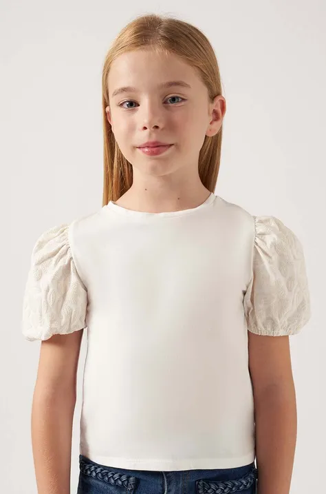 Detské bavlnené tričko Mayoral béžová farba