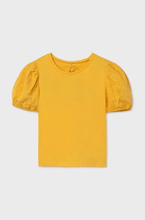 Detské bavlnené tričko Mayoral žltá farba
