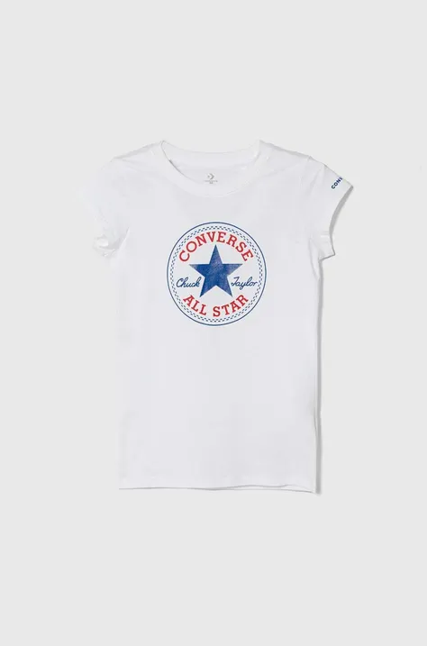 Otroška bombažna kratka majica Converse bela barva
