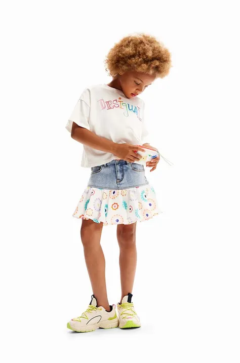 Παιδικό βαμβακερό μπλουζάκι Desigual χρώμα: άσπρο