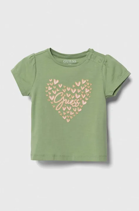 Kratka majica za dojenčka Guess zelena barva