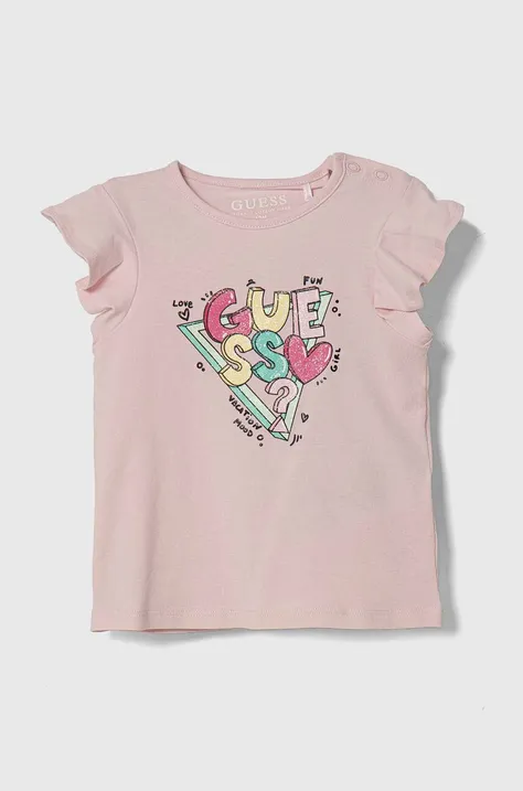 Guess t-shirt niemowlęcy kolor różowy