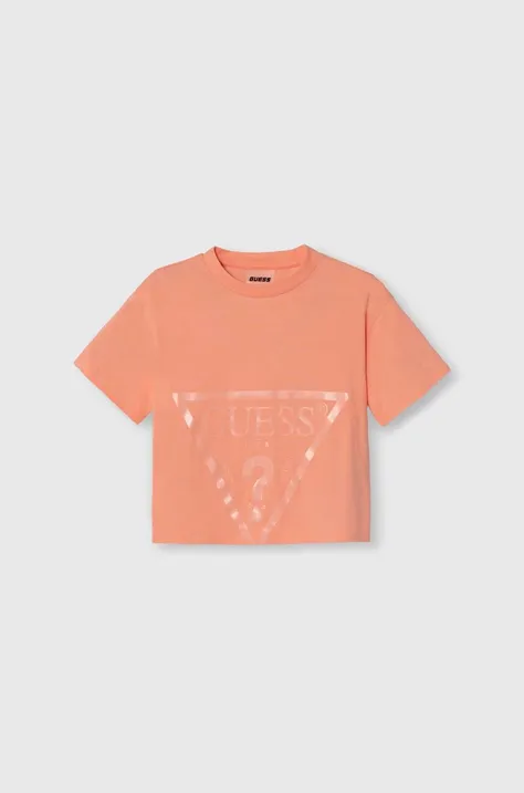 Детска памучна тениска Guess в оранжево