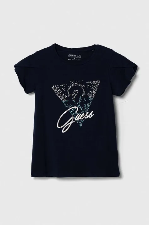 Guess t-shirt dziecięcy kolor granatowy