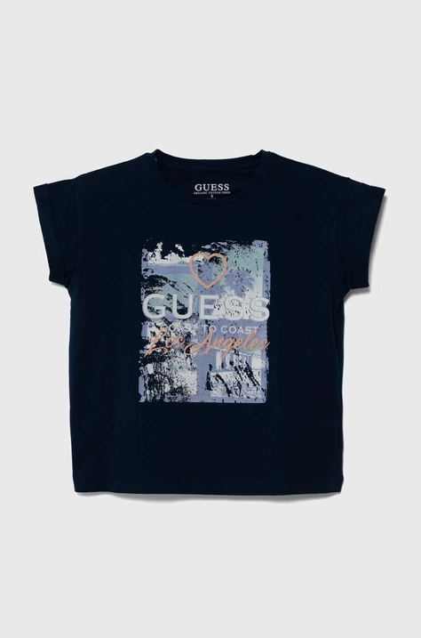 Guess t-shirt dziecięcy kolor granatowy