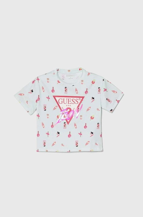 Guess t-shirt dziecięcy kolor turkusowy