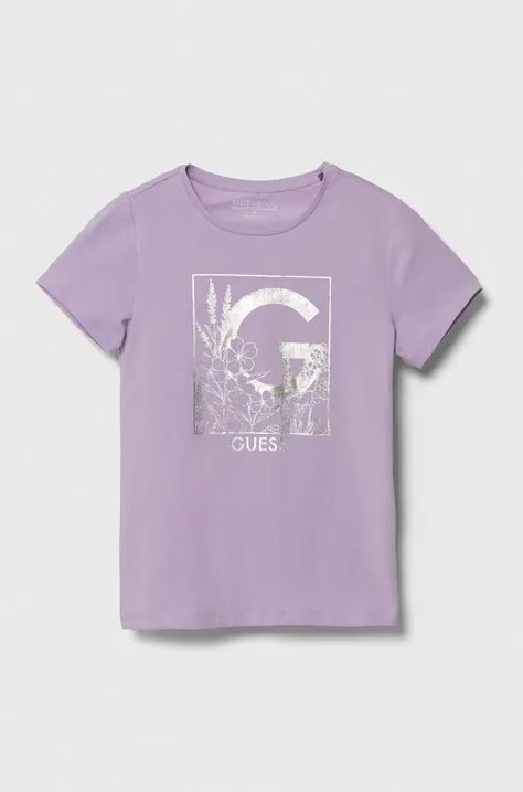 Παιδικό μπλουζάκι Guess χρώμα: μοβ