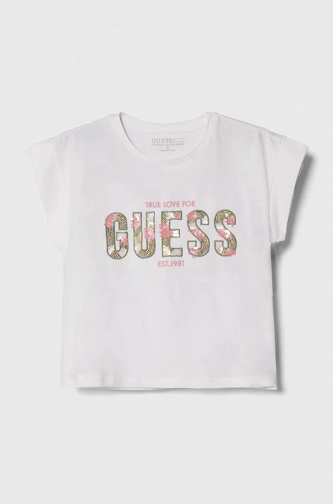 Παιδικό μπλουζάκι Guess χρώμα: άσπρο