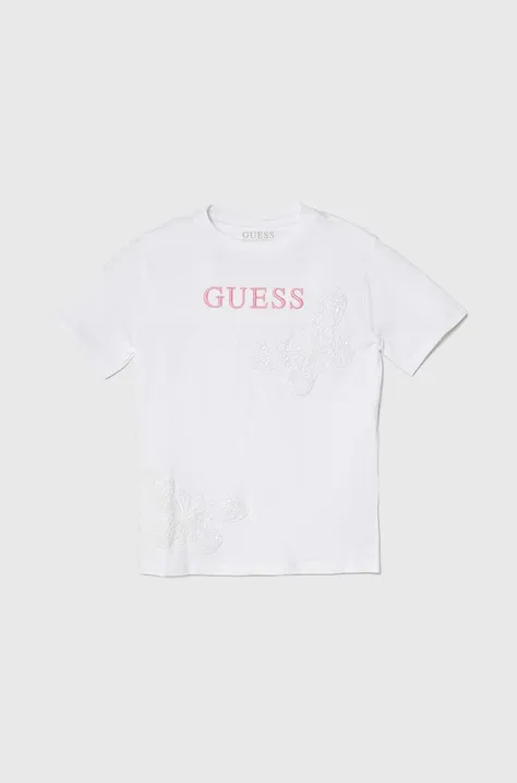 Otroška bombažna kratka majica Guess bela barva
