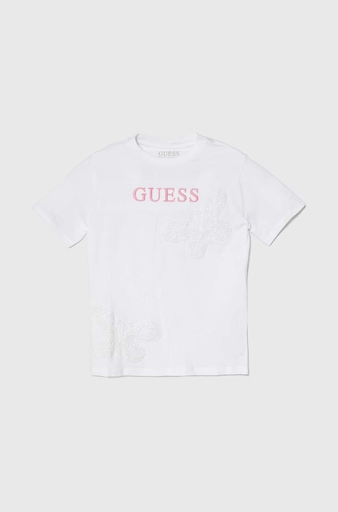 Guess t-shirt bawełniany dziecięcy kolor biały