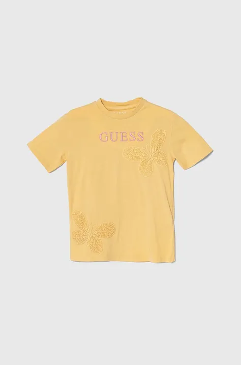 Дитяча бавовняна футболка Guess колір жовтий