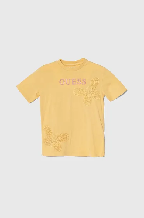 Детска памучна тениска Guess в жълто