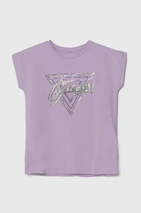 Дитяча футболка Guess колір фіолетовий